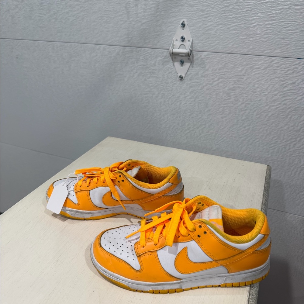 Nike Kids Orange and White Low-Top Sneakers with Swoosh